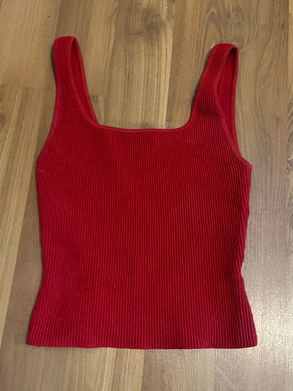 Aritzia x Babaton Sculpt-Knit Red Ribbed Square-Neck Tank Top